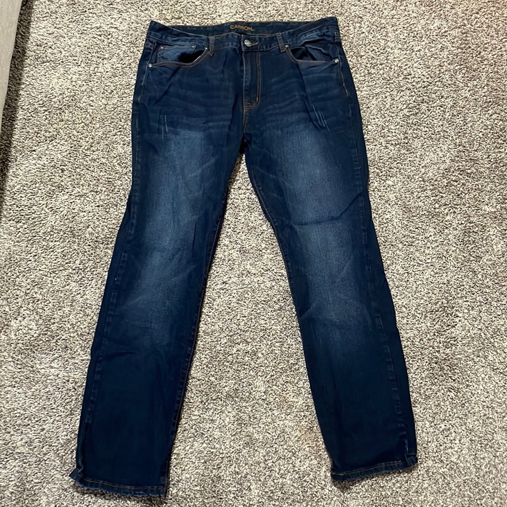 Carbon Men's 36/32 Slim Straight Jeans - Dark Blue